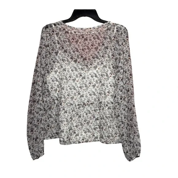 Hollister Boho Peasant Blouse Top Sheer Floral Long Sleeve Top Size Large Lace‎ - Picture 8 of 8